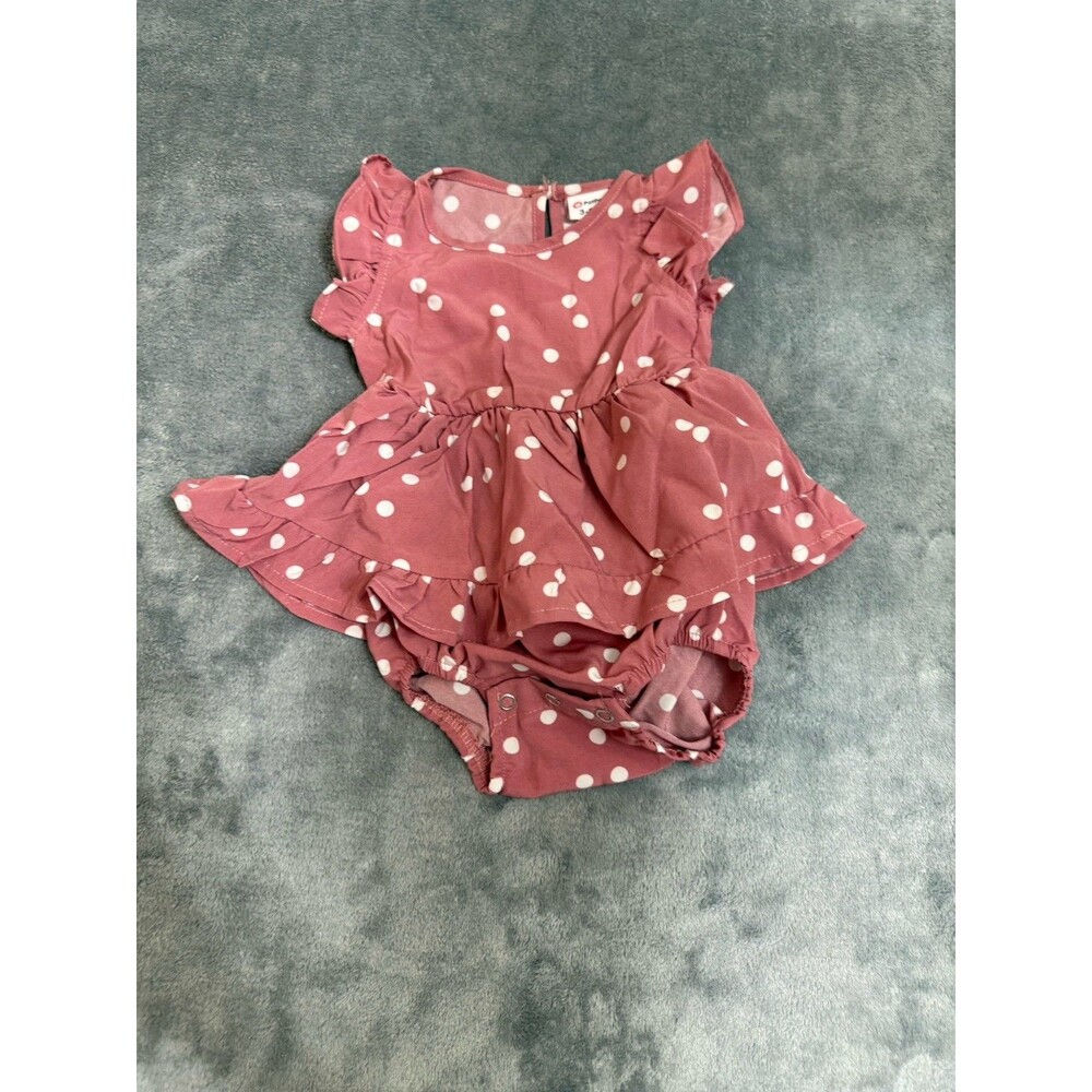 Cat & Jack Baby Girl Romper 3–6M Pink White Polka Dot Flutter Sleeve Bodysuit